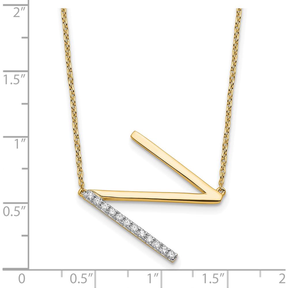 14K Yellow Gold Sideways Diamond "N" Initial Pendant Necklace - 0.15 Carat Total Diamond Weight by Oro Pregiato