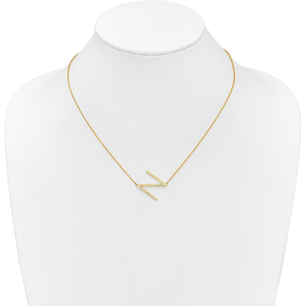 14K Yellow Gold Sideways Diamond "N" Initial Pendant Necklace - 0.15 Carat Total Diamond Weight by Oro Pregiato