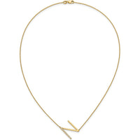 14K Yellow Gold Sideways Diamond "N" Initial Pendant Necklace - 0.15 Carat Total Diamond Weight by Oro Pregiato