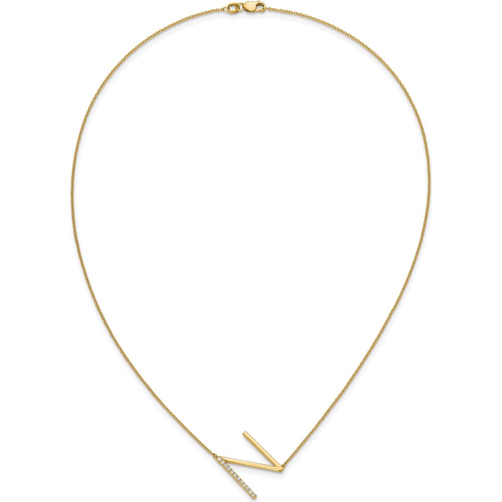 14K Yellow Gold Sideways Diamond "N" Initial Pendant Necklace - 0.15 Carat Total Diamond Weight by Oro Pregiato