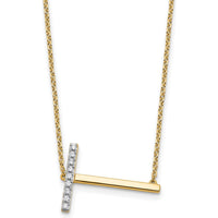 14K Yellow Gold Sideways "T" Diamond Pendant Necklace - 0.20 Carat Total Diamond Weight by Oro Pregiato