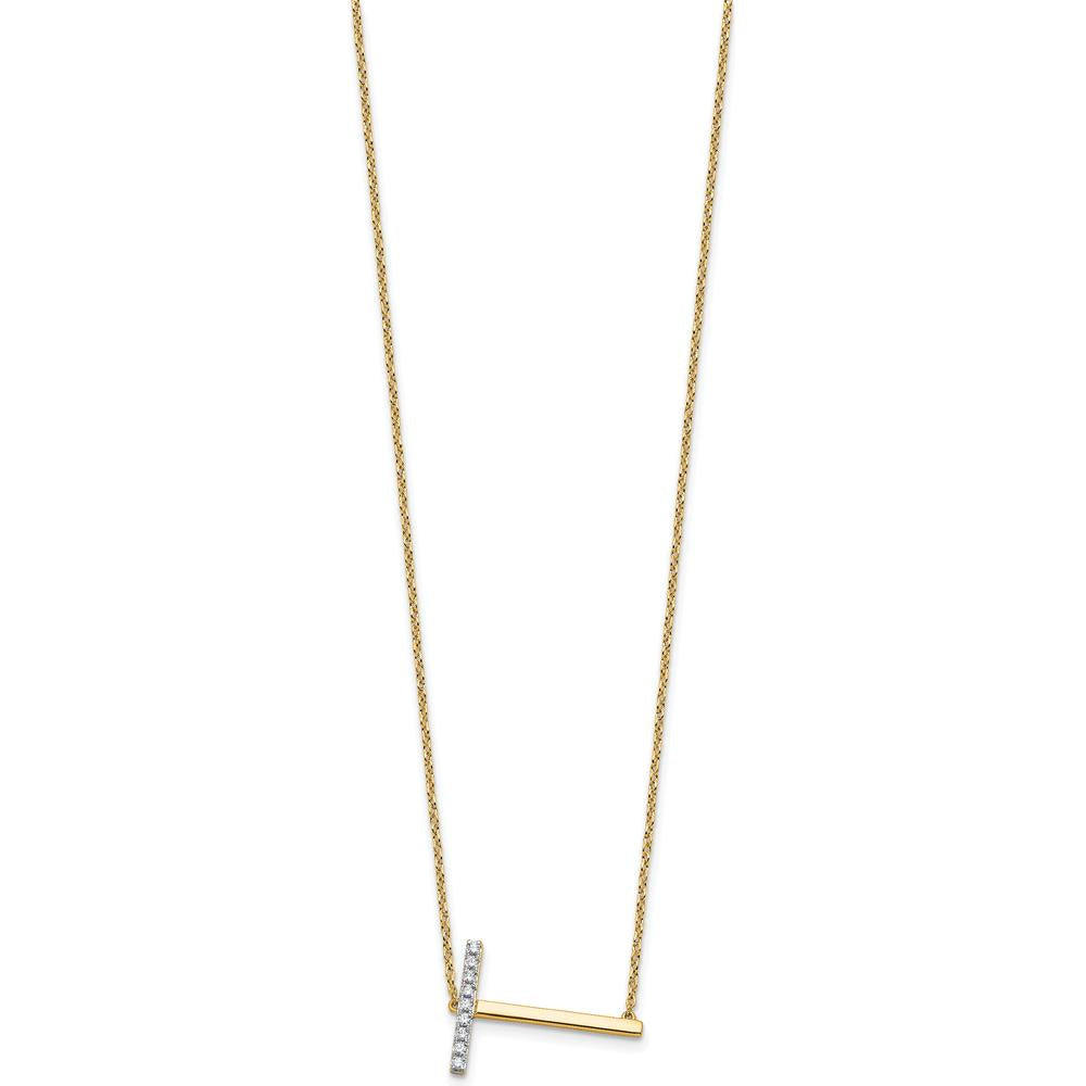 14K Yellow Gold Sideways "T" Diamond Pendant Necklace - 0.20 Carat Total Diamond Weight by Oro Pregiato