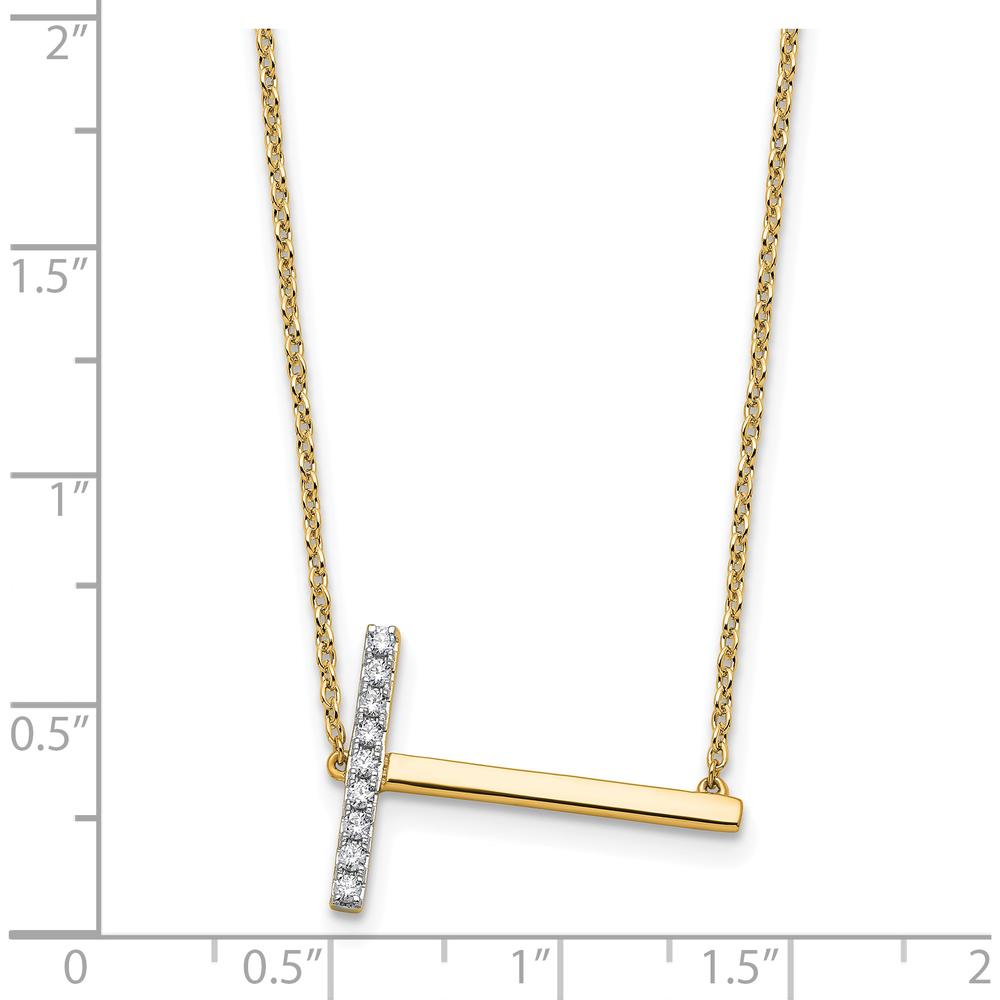 14K Yellow Gold Sideways "T" Diamond Pendant Necklace - 0.20 Carat Total Diamond Weight by Oro Pregiato
