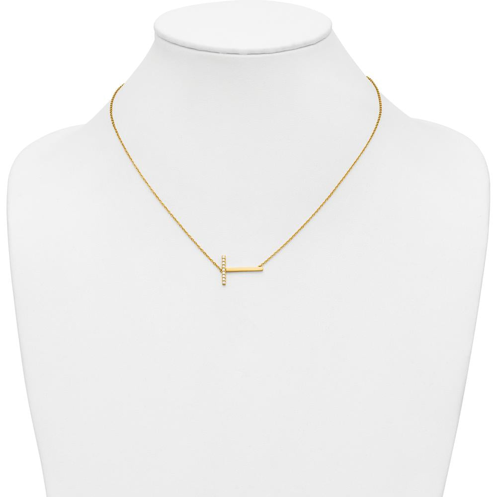 14K Yellow Gold Sideways "T" Diamond Pendant Necklace - 0.20 Carat Total Diamond Weight by Oro Pregiato