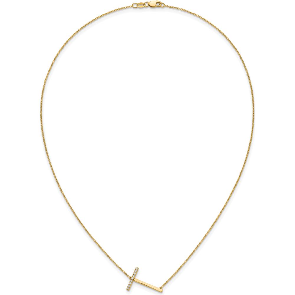 14K Yellow Gold Sideways "T" Diamond Pendant Necklace - 0.20 Carat Total Diamond Weight by Oro Pregiato