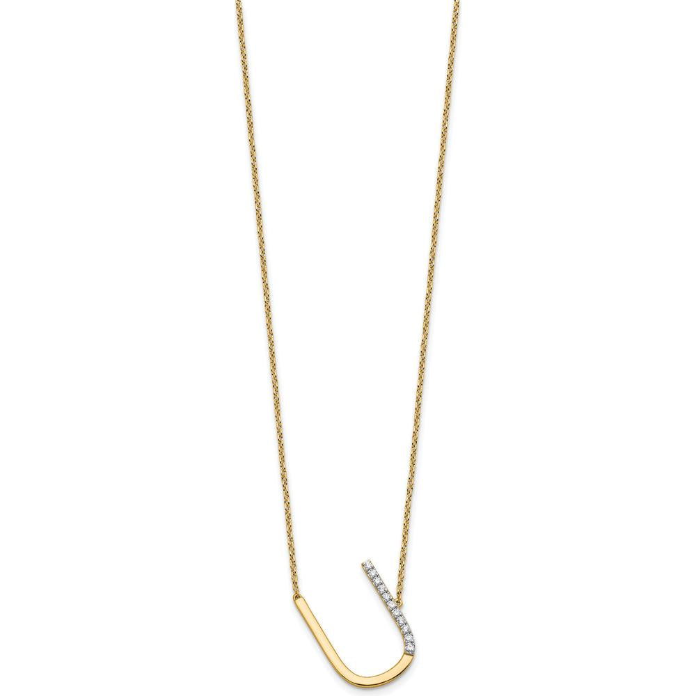 14K Yellow Gold Sideways "U" Diamond Pendant Necklace - 0.10 Carat Total Diamond Weight by Oro Pregiato