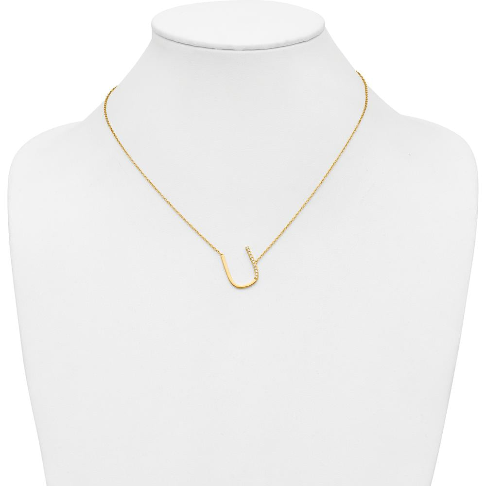 14K Yellow Gold Sideways "U" Diamond Pendant Necklace - 0.10 Carat Total Diamond Weight by Oro Pregiato