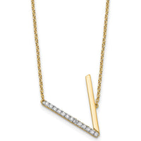 14K Yellow Gold Sideways V Pendant Necklace with Diamonds - Personalized Initial V Design by Oro Pregiato
