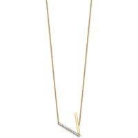 14K Yellow Gold Sideways V Pendant Necklace with Diamonds - Personalized Initial V Design by Oro Pregiato