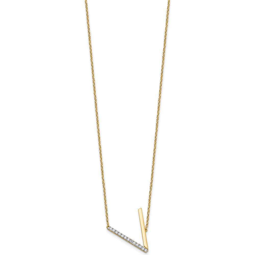 14K Yellow Gold Sideways V Pendant Necklace with Diamonds - Personalized Initial V Design by Oro Pregiato