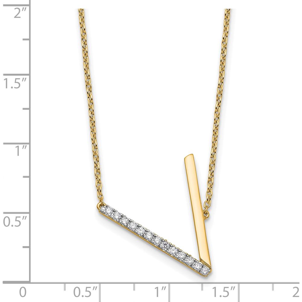 14K Yellow Gold Sideways V Pendant Necklace with Diamonds - Personalized Initial V Design by Oro Pregiato