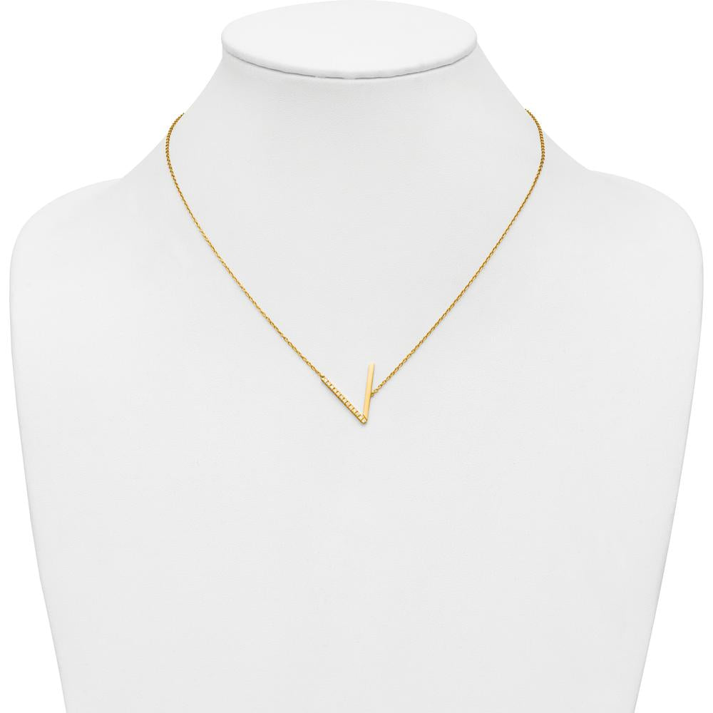14K Yellow Gold Sideways V Pendant Necklace with Diamonds - Personalized Initial V Design by Oro Pregiato