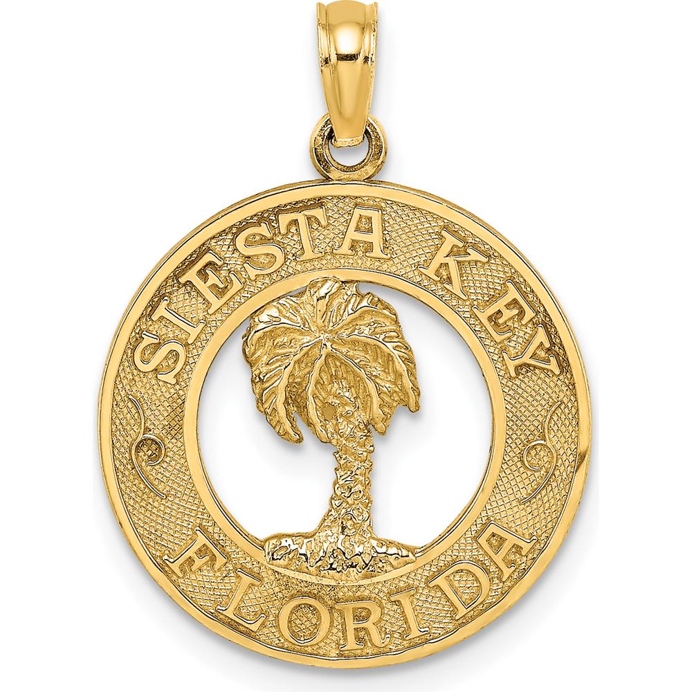 14K Yellow Gold Siesta Key Florida Palm Tree Circle Pendant by Oro Pregiato