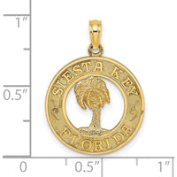 14K Yellow Gold Siesta Key Florida Palm Tree Circle Pendant by Oro Pregiato