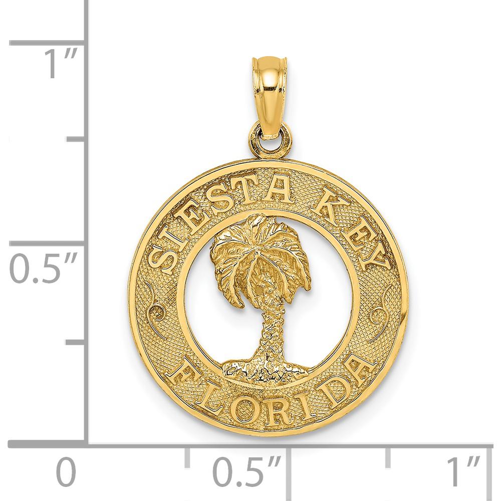 14K Yellow Gold Siesta Key Florida Palm Tree Circle Pendant by Oro Pregiato