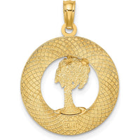14K Yellow Gold Siesta Key Florida Palm Tree Circle Pendant by Oro Pregiato