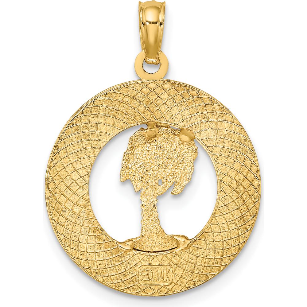 14K Yellow Gold Siesta Key Florida Palm Tree Circle Pendant by Oro Pregiato