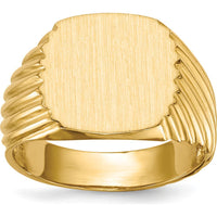 14K Yellow Gold Signet Ring for Men - Polished & Brushed Finish, Engravable, 13.5x13.5mm by 0