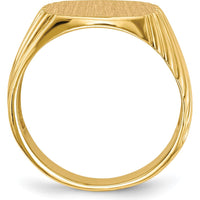 14K Yellow Gold Signet Ring for Men - Polished & Brushed Finish, Engravable, 13.5x13.5mm by 0