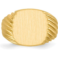 14K Yellow Gold Signet Ring for Men - Polished & Brushed Finish, Engravable, 13.5x13.5mm by 0