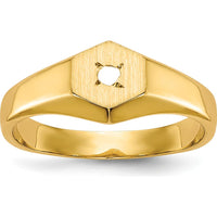 14K Yellow Gold Signet Ring Mounting with .02 Carat Diamond - Polished & Brushed Finish by 0
