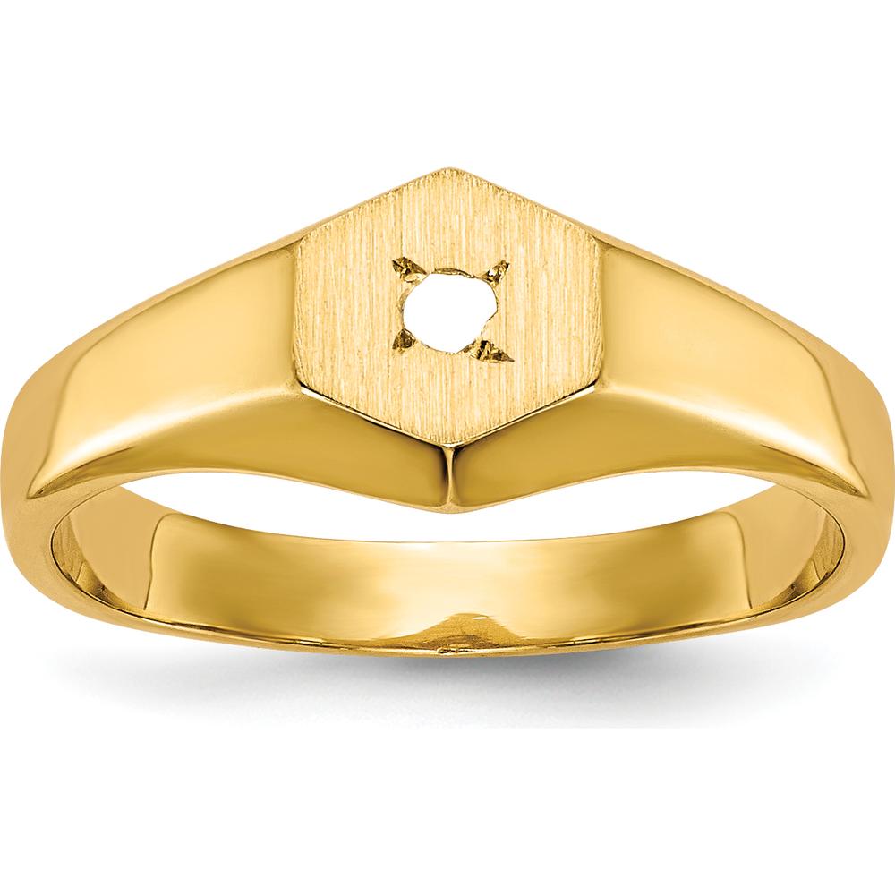 14K Yellow Gold Signet Ring Mounting with .02 Carat Diamond - Polished & Brushed Finish by 0