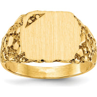 14K Yellow Gold Signet Ring Mounting with Brushed Satin Finish - 11.5mm x 10.0mm Top by 0