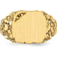 14K Yellow Gold Signet Ring Mounting with Brushed Satin Finish - 11.5mm x 10.0mm Top by 0
