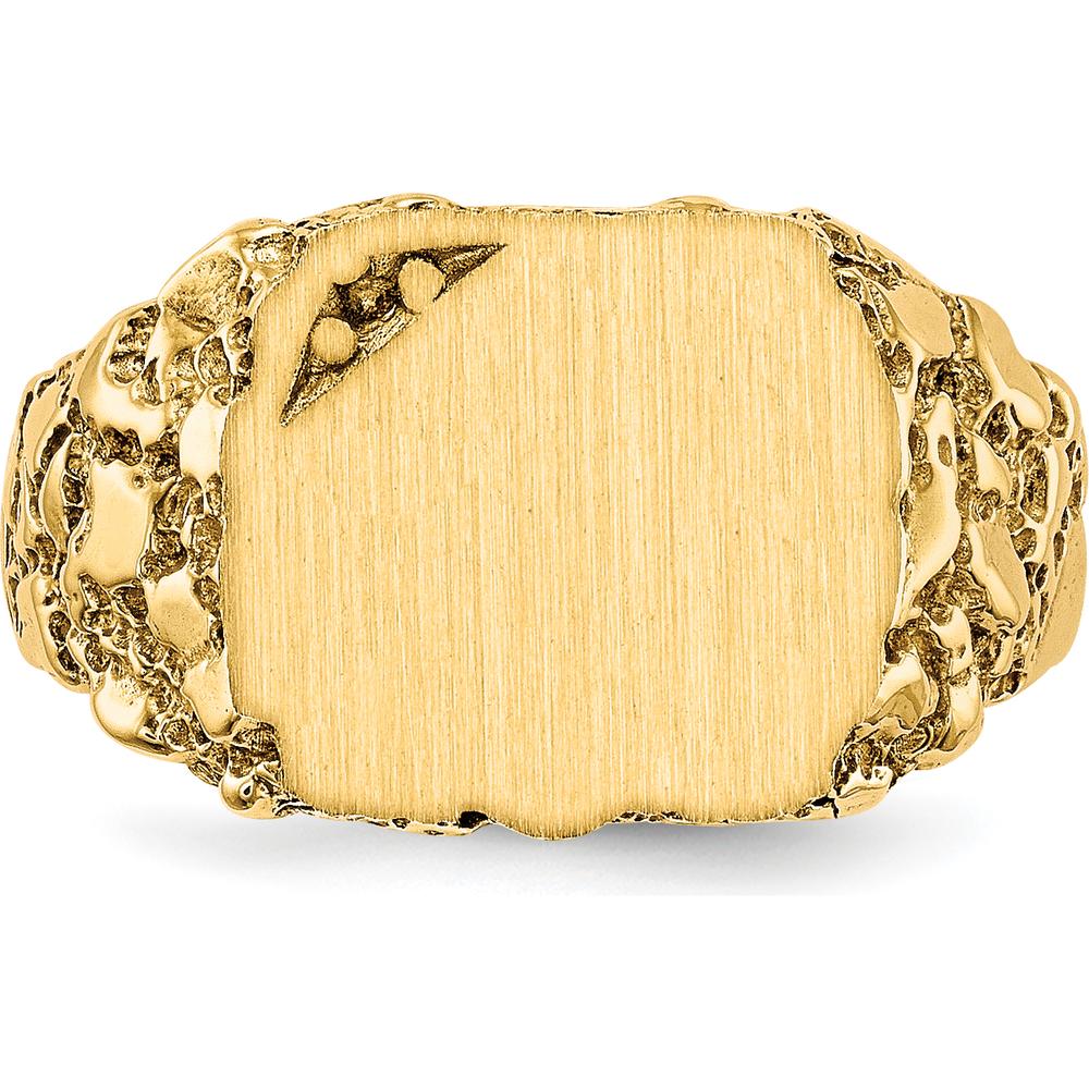 14K Yellow Gold Signet Ring Mounting with Brushed Satin Finish - 11.5mm x 10.0mm Top by 0