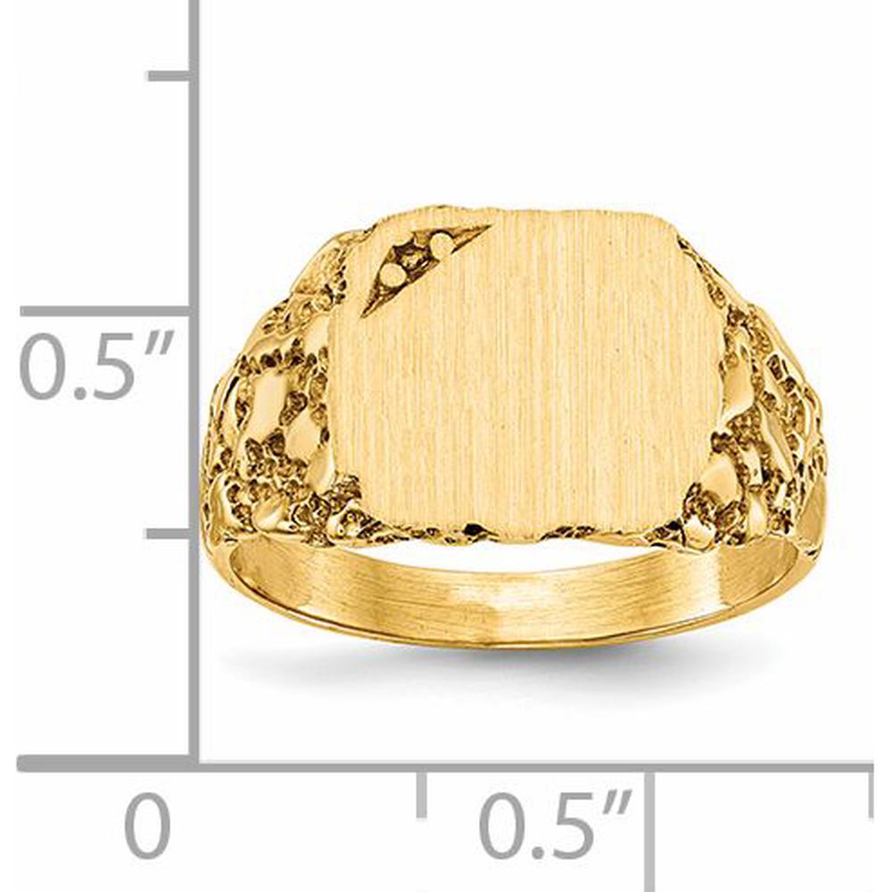 14K Yellow Gold Signet Ring Mounting with Brushed Satin Finish - 11.5mm x 10.0mm Top by 0