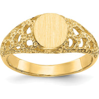 14K Yellow Gold Signet Ring with Engravable Flat Face and Tapered Band by Oro Pregiato