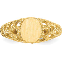 14K Yellow Gold Signet Ring with Engravable Flat Face and Tapered Band by Oro Pregiato