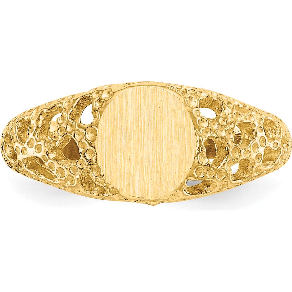 14K Yellow Gold Signet Ring with Engravable Flat Face and Tapered Band by Oro Pregiato