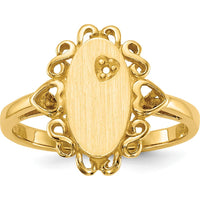14K Yellow Gold Signet Ring with Open Back and Polished Finish - Engravable, 14mm Top Length, 11.5mm Top Width by 0