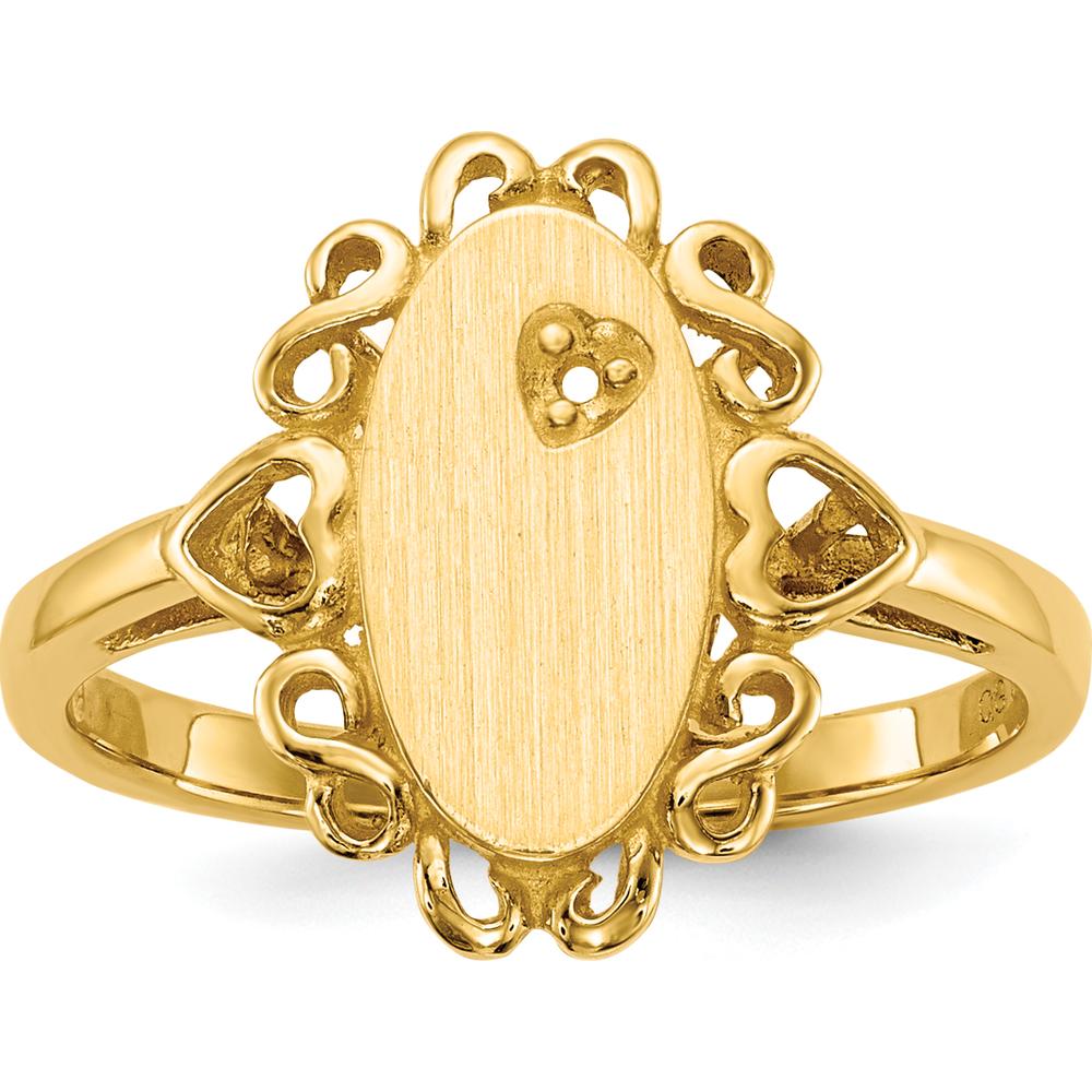 14K Yellow Gold Signet Ring with Open Back and Polished Finish - Engravable, 14mm Top Length, 11.5mm Top Width by 0