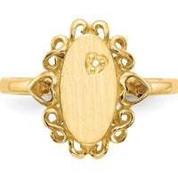 14K Yellow Gold Signet Ring with Open Back and Polished Finish - Engravable, 14mm Top Length, 11.5mm Top Width by 0