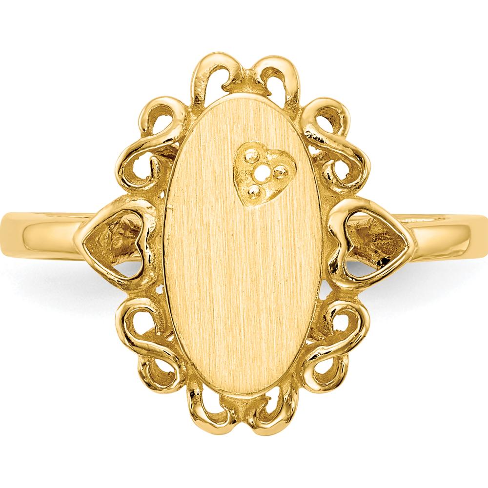 14K Yellow Gold Signet Ring with Open Back and Polished Finish - Engravable, 14mm Top Length, 11.5mm Top Width by 0