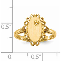 14K Yellow Gold Signet Ring with Open Back and Polished Finish - Engravable, 14mm Top Length, 11.5mm Top Width by 0