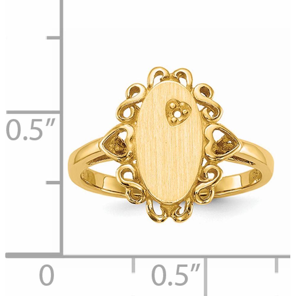 14K Yellow Gold Signet Ring with Open Back and Polished Finish - Engravable, 14mm Top Length, 11.5mm Top Width by 0