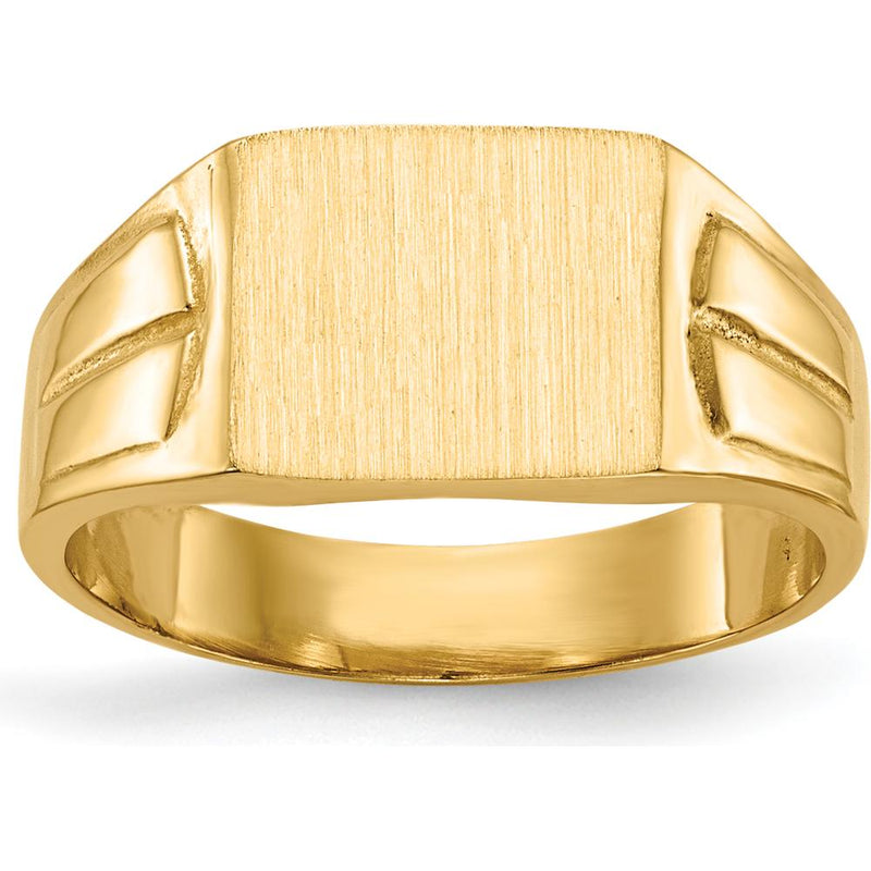 14K Yellow Gold Signet Ring with Polished and Brushed Finish - 9.0x7.5mm Top by 0