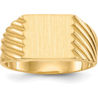 14K Yellow Gold Signet Ring with Polished & Brushed Finish - 9x9mm Top by 0