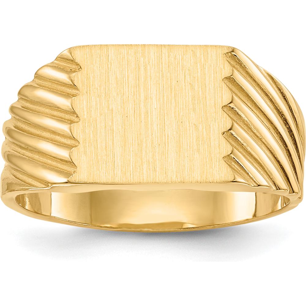 14K Yellow Gold Signet Ring with Polished & Brushed Finish - 9x9mm Top by 0