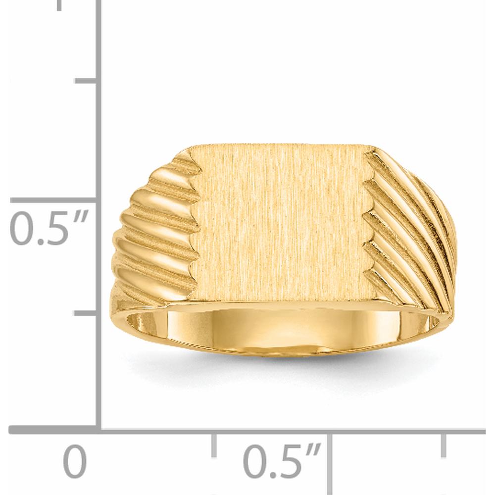 14K Yellow Gold Signet Ring with Polished & Brushed Finish - 9x9mm Top by 0