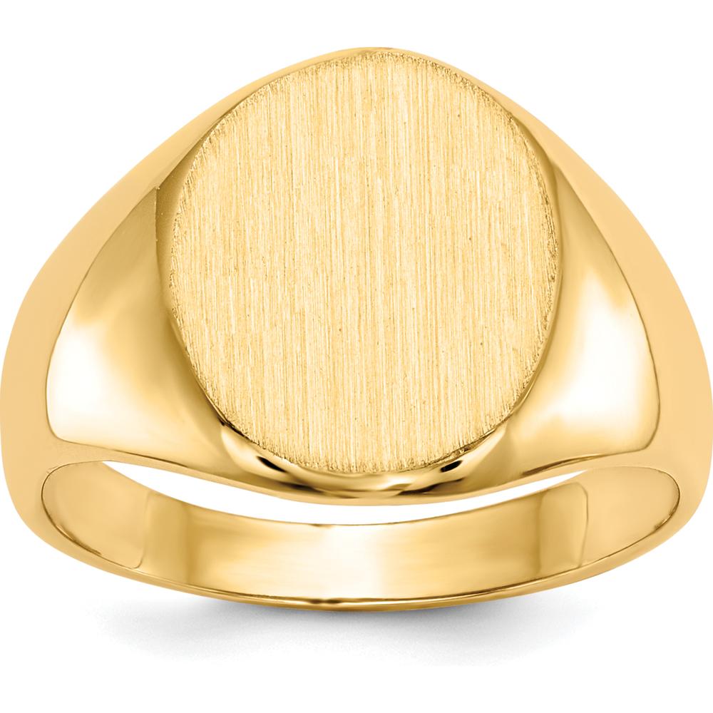 14K Yellow Gold Signet Ring with Polished and Brushed Finish - Engravable, Unisex, 12.5mm Top by 0
