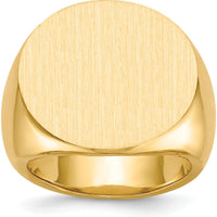 14K Yellow Gold Signet Ring with Polished & Brushed Finish - Men's 21.5mm Top by 0