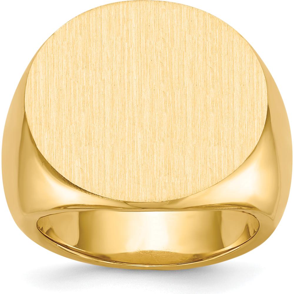 14K Yellow Gold Signet Ring with Polished & Brushed Finish - Men's 21.5mm Top by 0