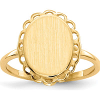 14K Yellow Gold Signet Ring with Polished & Brushed Satin Finish - Engravable and Customizable by 0