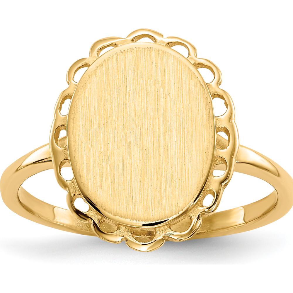 14K Yellow Gold Signet Ring with Polished & Brushed Satin Finish - Engravable and Customizable by 0