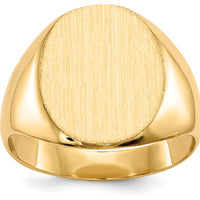 14K Yellow Gold Signet Ring with Polished and Satin Finish - 12x13.5mm Top, Engravable by 0