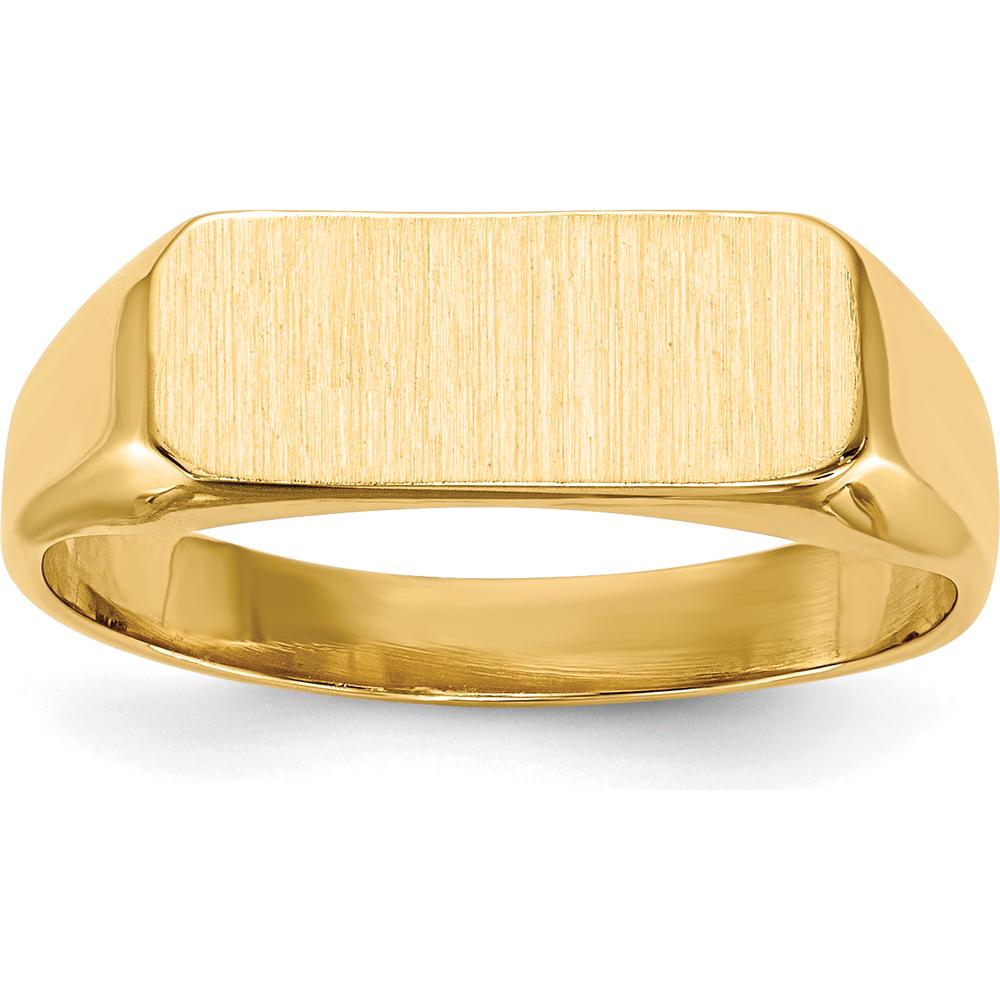 14K Yellow Gold Signet Ring with Polished & Satin Finish - Engravable, 13.5x5.5mm Top by 0